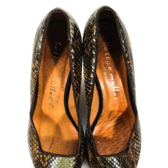 Bettye Muller Green Leather Snake Pumps 36 - Picture 3 of 6